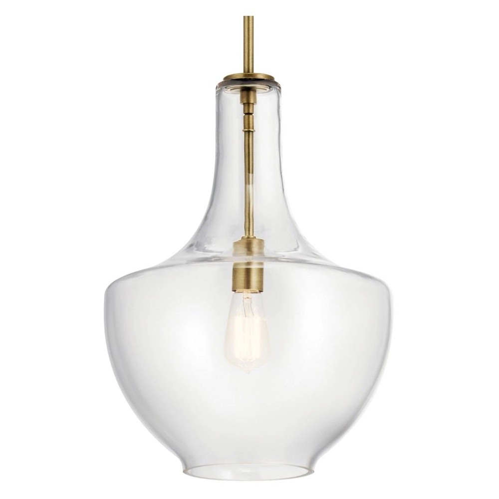 Kichler Natural Brass 1-Light Penant Lighting Clear Glass. New